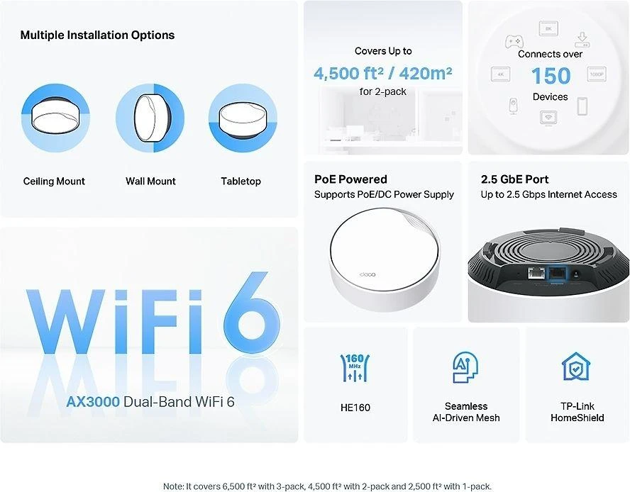 Maršrutizatorius TP-LINK TPLINK prieigos taškas Deco X50-PoE (2 pakuotės) X50PoE (2 pakuotės)