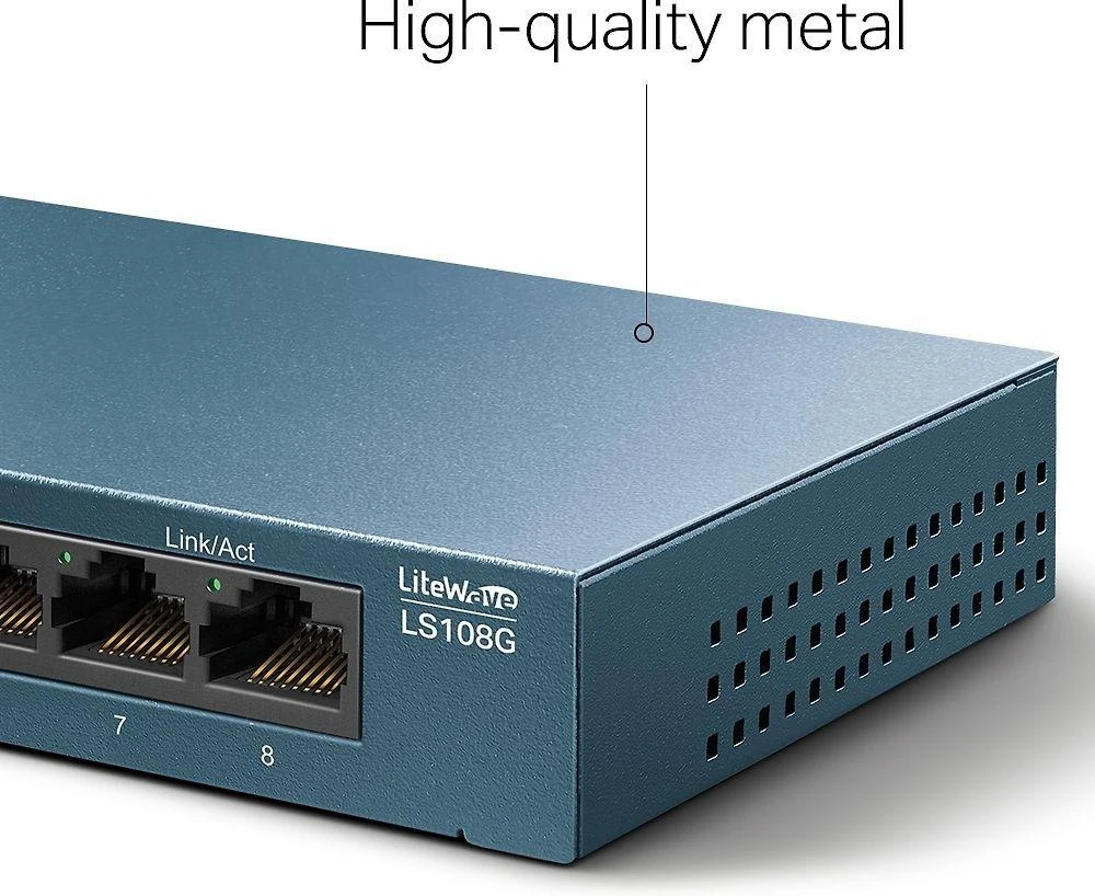 Šakotuvas TP-LINK LiteWave 8 prievadų gigabito darbalaukio komutatorius su 8 gigabito RJ45 prievadais, plieniniame korpuse