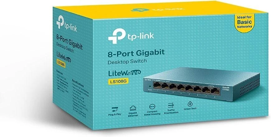 Šakotuvas TP-LINK LiteWave 8 prievadų gigabito darbalaukio komutatorius su 8 gigabito RJ45 prievadais, plieniniame korpuse