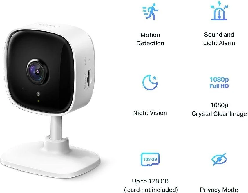 TP-LINK Tapo C100 Namų apsauga WiFi kamera Dienos / nakties vaizdas 1080p Full HD raiška Micro SD kortelės saugykla Iki 128GB H.264 vaizdo įrašo