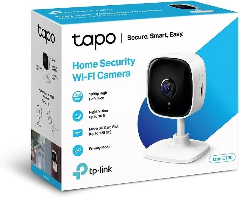 TP-LINK Tapo C100 Namų apsauga WiFi kamera Dienos / nakties vaizdas 1080p Full HD raiška Micro SD kortelės saugykla Iki 128GB H.264 vaizdo įrašo