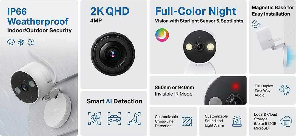 TP-LINK | Namų apsaugos kamera su „Wi-Fi“ | Tapo C120 | 24 mėn. | Kompaktiška | 4 MP | 3,17 mm | IP66 | H.264 | „MicroSD“ iki 512 GB