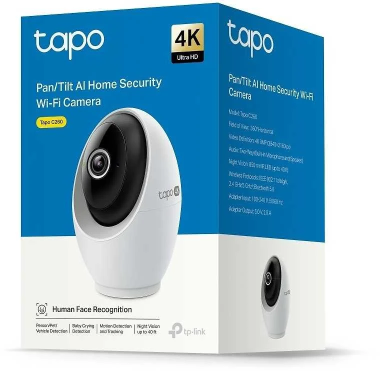 TP-LINK | Pakreipiama/sukama dirbtinio intelekto namų apsaugos „Wi-Fi“ kamera | Tapo C260 | Kupolinė | 8 MP | 4.3 mm / F1.6 | H.264 | „Micro SD“, maks. 512 GB
