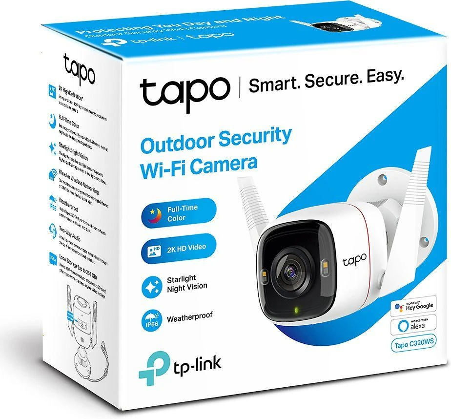 TP-Link Tapo C320WS lauko saugos Wi-Fi kamera | TP-LINK | Lauko apsaugos „Wi-Fi“ kamera | C320WS | Kulka | 4 MP | 3,89 mm | IP66 | H.264 | MicroSD