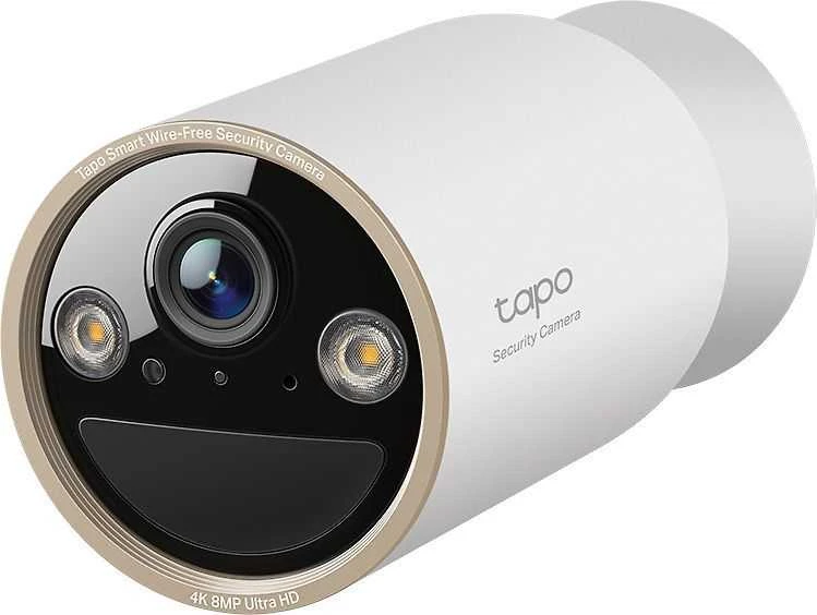 TP-Link Tapo belaidė apsaugos kamera vidaus/lauko erdvėje. SPECIFIKACIJOS: 4K UHD (3840x2160), palaikoma H.265/H.264, 16 kartų UHD skaitmeninis priartinimas, 2,4/5 GHz dviejų dažnių „Wi-Fi“, 10000 mAh įkraunama ličio jonų baterija.