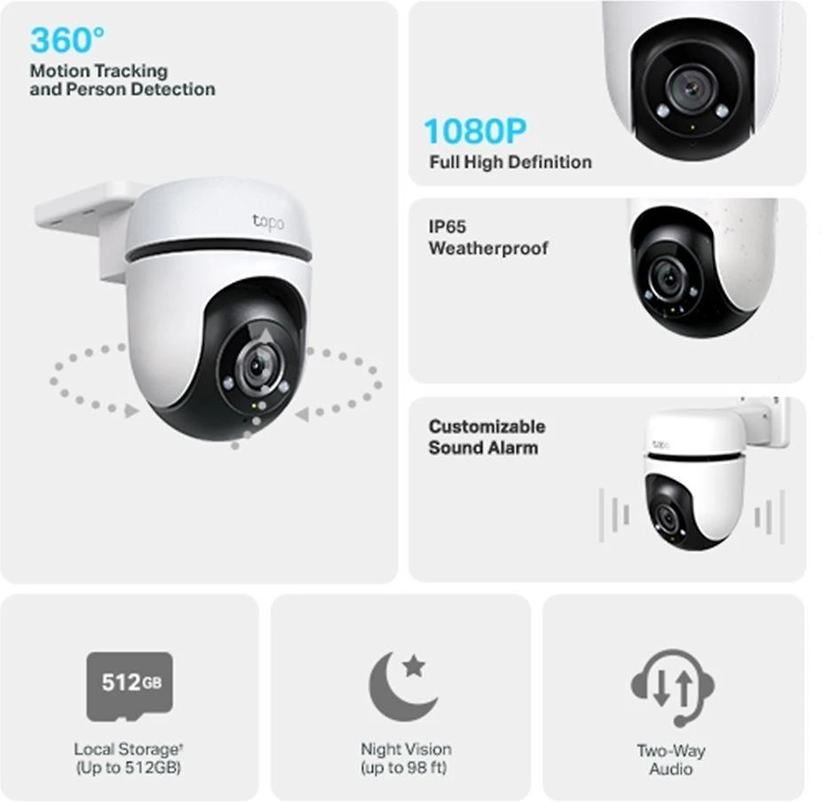 TP-LINK | Pakreipiama/sukama dirbtinio intelekto namų apsaugos „Wi-Fi“ kamera | Tapo C500 | Kupolinė | 2 MP | H.264 | „Micro SD“ kortelė, iki 512 GB