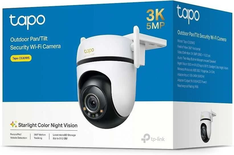 TP-LINK | Lauko apsaugos Wi-Fi kamera su pasukimu/pakreipimu | Tapo C530WS | Kupolinė | 5 MP | 3.2 mm / F1.6 | IP66 | H.264 | Micro SD, maks. 512 GB