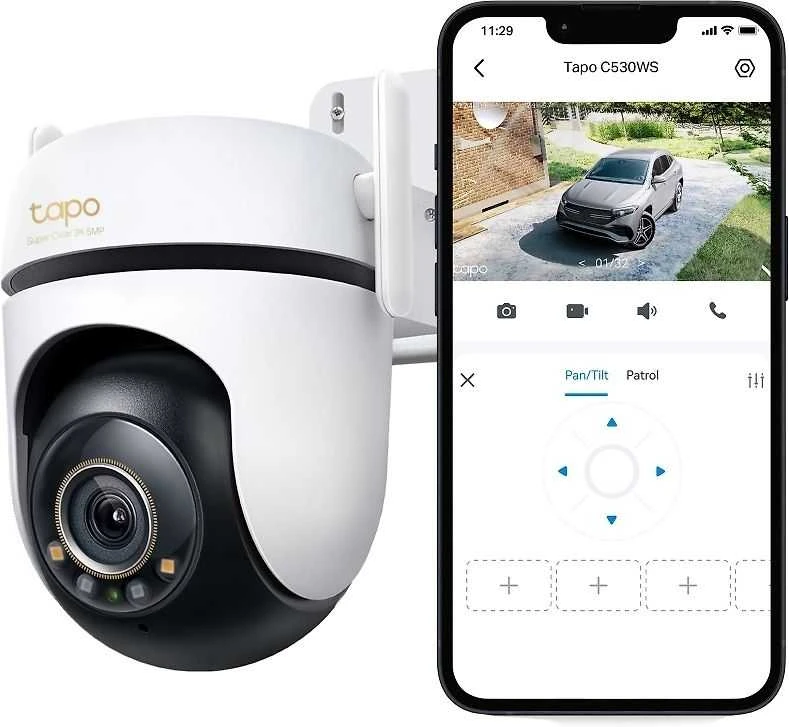 TP-LINK | Lauko apsaugos Wi-Fi kamera su pasukimu/pakreipimu | Tapo C530WS | Kupolinė | 5 MP | 3.2 mm / F1.6 | IP66 | H.264 | Micro SD, maks. 512 GB