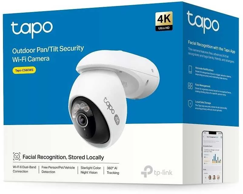 TP-LINK | Pakreipiama/sukama apsaugos Wi-Fi kamera | Tapo C560WS | Kupolinė | 8 MP | 4 mm / F1.6 | H.264 | „Micro SD“, maks. 512 GB