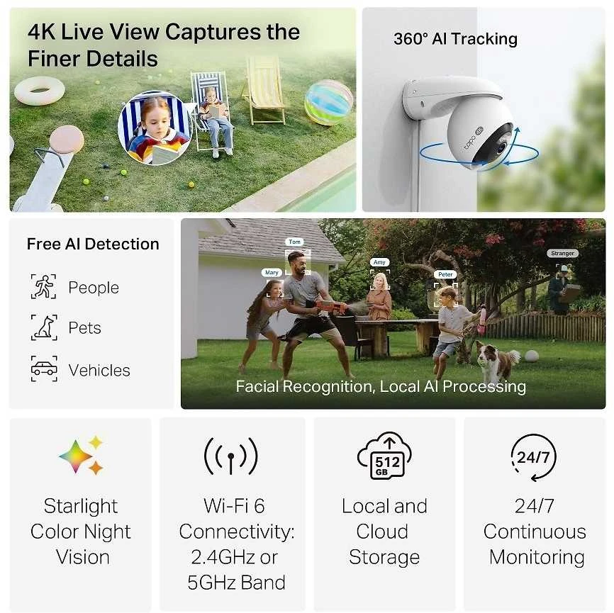 TP-LINK | Pakreipiama/sukama apsaugos Wi-Fi kamera | Tapo C560WS | Kupolinė | 8 MP | 4 mm / F1.6 | H.264 | „Micro SD“, maks. 512 GB