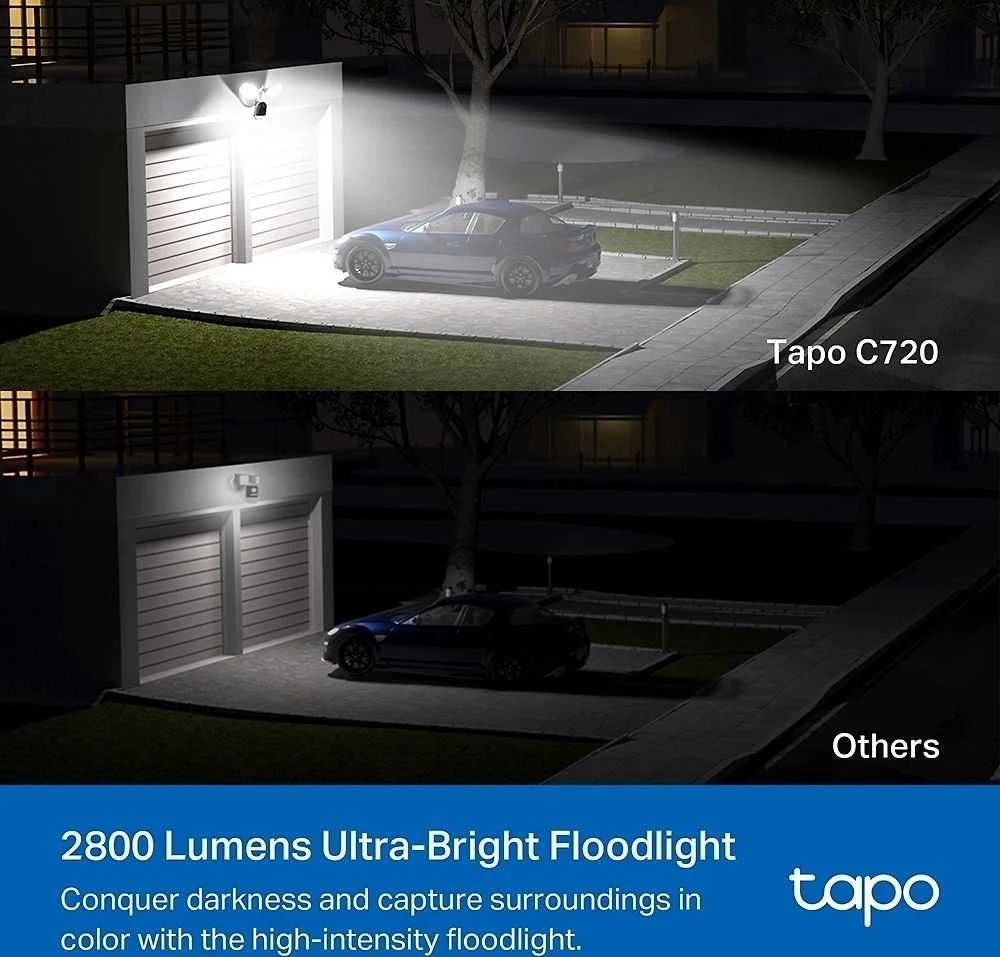 TP-LINK | „Smart Floodlight“ apsaugos kamera | Tapo C720 | 4 MP | 2,1 mm/ F2,1 | IP65 | H.264 | Micro SD, maks. 512 GB