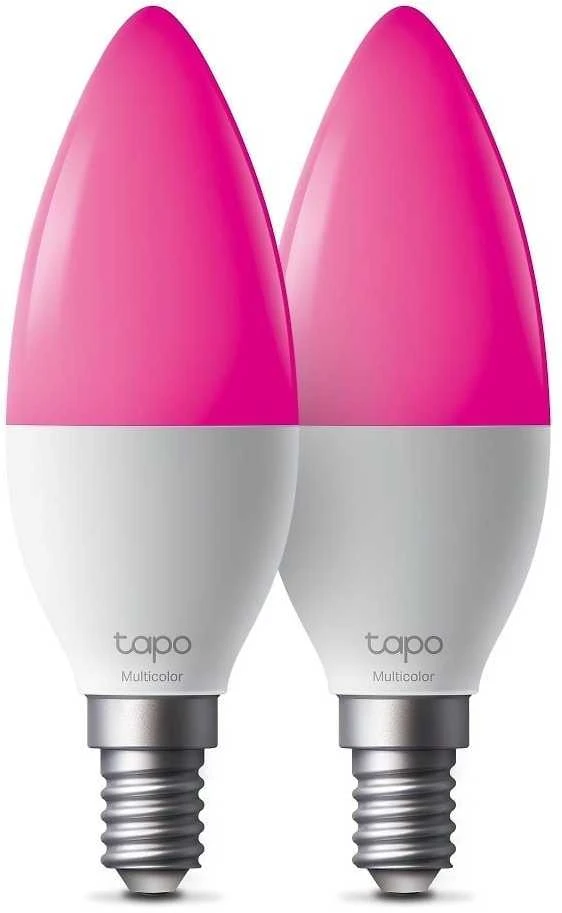 TP-Link Tapo L430C (2 vnt. pakuotė) išmanioji WiFi reguliuojamo ryškumo LED lemputė (spalvota, 2500K-6500K, 470lm, 2.4GHz, E14)