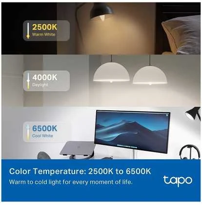 TP-Link Tapo L430C (2 vnt. pakuotė) išmanioji WiFi reguliuojamo ryškumo LED lemputė (spalvota, 2500K-6500K, 470lm, 2.4GHz, E14)