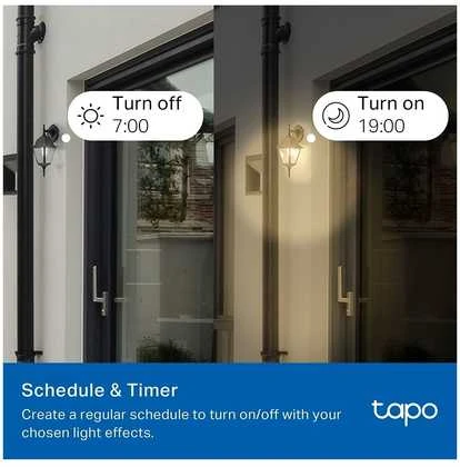 TP-Link Tapo L430C (2 vnt. pakuotė) išmanioji WiFi reguliuojamo ryškumo LED lemputė (spalvota, 2500K-6500K, 470lm, 2.4GHz, E14)