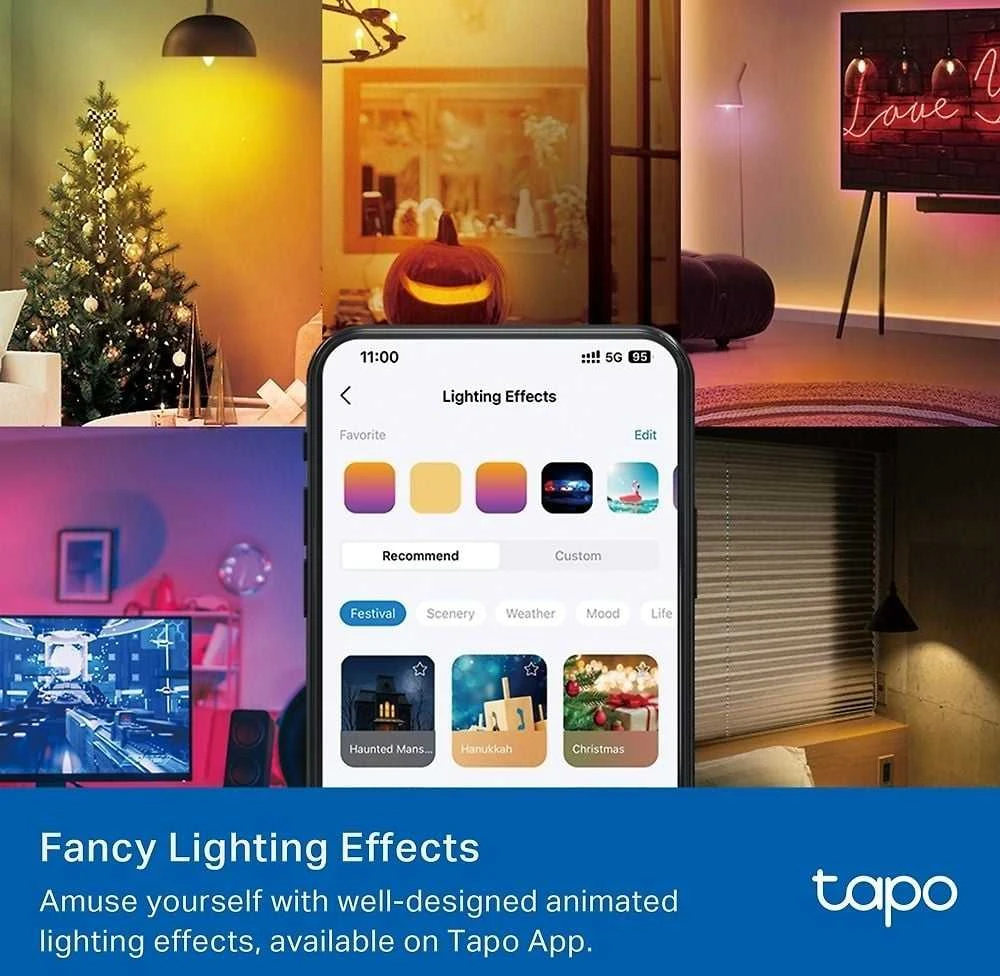 TP-Link Tapo L430C (2 vnt. pakuotė) išmanioji WiFi reguliuojamo ryškumo LED lemputė (spalvota, 2500K-6500K, 470lm, 2.4GHz, E14)