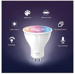 TP-Link Išmanusis „Wi-Fi“ prožektorius, pritemdomas, 2 vnt. SPECIFIKACIJOS: 2,4 GHz, IEEE 802.11b/g/n, GU10 cokolis, 220–240 V, 50/60 Hz, 350 lm, 3,7 W, 2 200 K ~ 6 500 K, 16 milijonų spalvų, spindulio kampas 40°, 4 kWh / 1000 val., tarnavimo laikas iki 15 000 val., energijos vartojimo efektyvumo klasė E. FUNKCIJOS: 16 milijonų spalvų, pritemdomas, nereikia šakotuvo.
