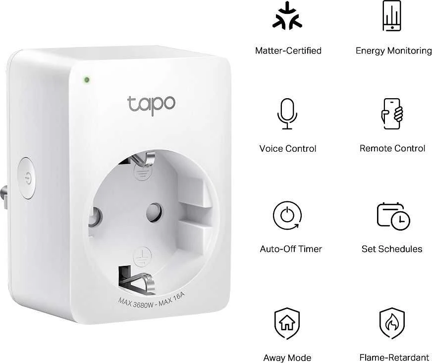 TP-Link išmanusis kištukas Tapo P110M su Wi-Fi, energijos stebėjimas, Baltas EU