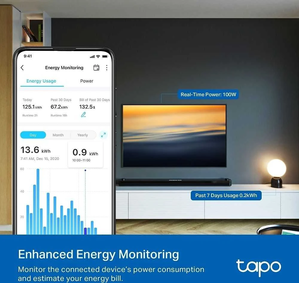 TP-Link išmanusis kištukas Tapo P110M su Wi-Fi, energijos stebėjimas, Baltas EU