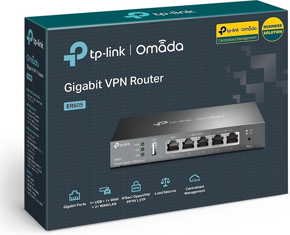 Šakotuvas TP-LINK | „SafeStream Multi-WAN VPN“ maršrutizatorius | TL-ER605 | 802.1q | 10/100/1000 Mbit/s | Ethernet LAN (RJ-45) jungtys 1 fiksuotas gigabito LAN prievadas | Tinklo ryšio palaikymas: Ne | MU-MiMO: Ne | Nėra mobiliojo plačiajuosčio ryšio
