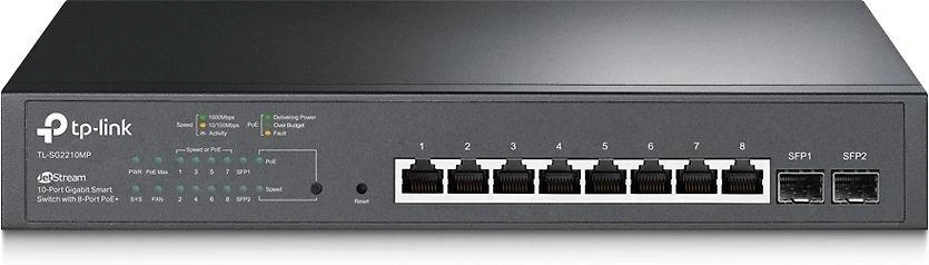 Šakotuvas TP-LINK | „JetStream“ 10 prievadų gigabito išmanusis „PoE“ komutatorius | TL-SG2210MP | Valdomas L2 | Montuojamas į stelažą | SFP jungčių kiekis: 2 | PoE+ jungčių kiekis: 8 | Maitinimo šaltinio tipas: vienas