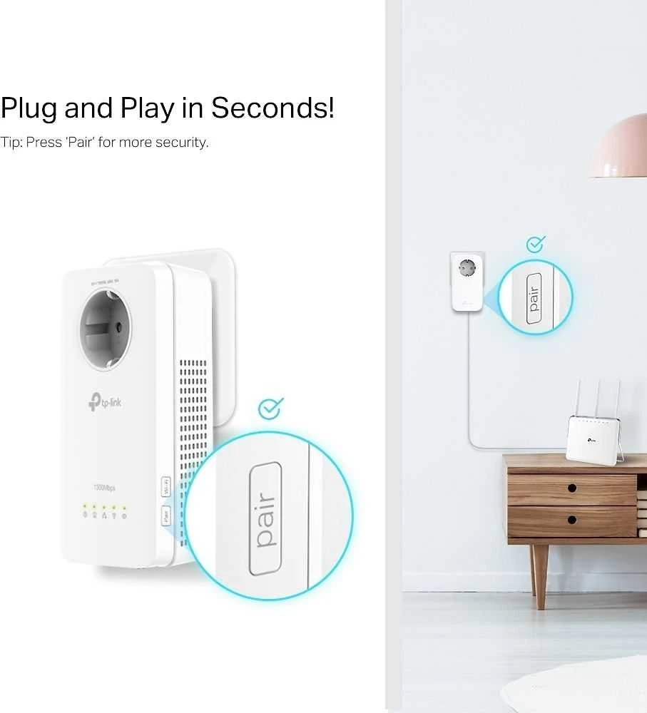 TP-LINK | AV1300 gigabito „Passthrough Powerline“ kintamosios srovės „Wi-Fi“ rinkinys | TL-WPA8631P rinkinys | 1300 Mbps | Ethernet LAN (RJ-45) jungtys 3 | 802.11ac | Papildomas lizdas