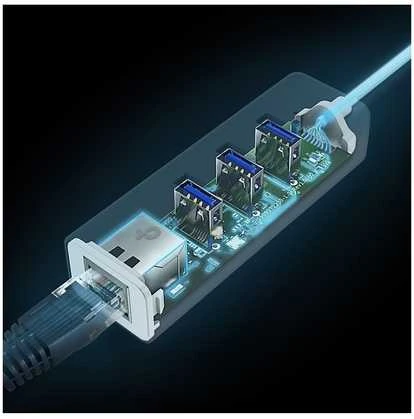 TP-LINK | USB 3.0 C tipo į gigabito Ethernet tinklo adapteris su 3 prievadų USB 3.0 A tipo šakotuvu | UE330C