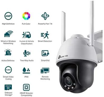 TP-LINK | VIGI 4MP lauko visų spalvų Wi-Fi Pan Tilt tinklo kamera | VIGI C540-W | Kupolas | 4 MP | 4 mm | IP66 | H.265+/H.265/H.264+/H.264 | MicroSD