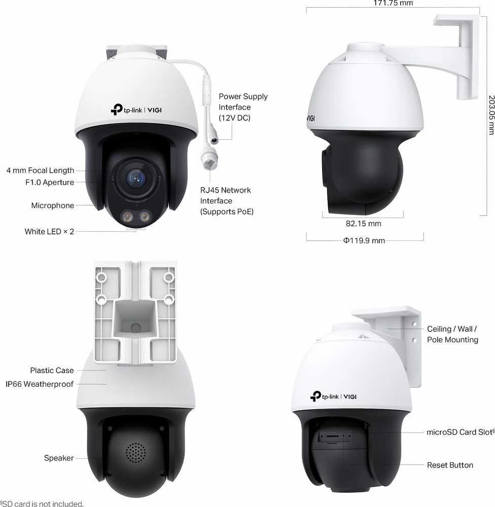 TP-LINK | Tinklo kamera | VIGI 4MP Outdoor ColorPro Night Vision Pan Tilt | Fiksuoto židinio objektyvas | Maitinimas per Ethernet (PoE)