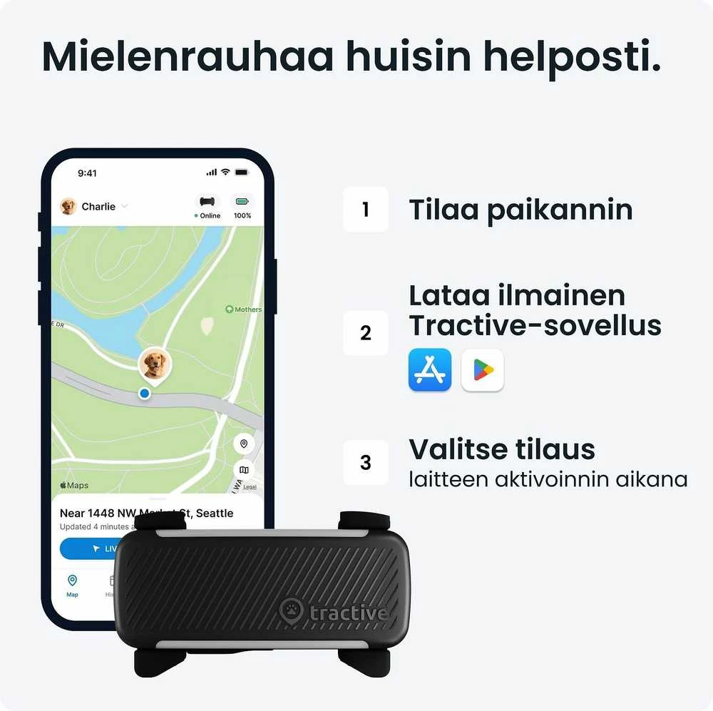 Tractive GPS sekimo įrenginys šunims, realaus laiko stebėjimas, sveikatos stebėjimas, juodas, TG6A