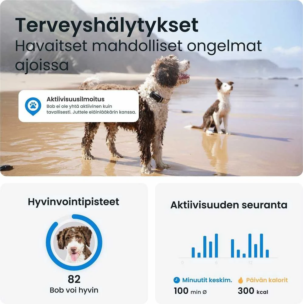 Tractive GPS sekimo įrenginys šunims, realaus laiko stebėjimas, sveikatos stebėjimas, juodas, TG6A