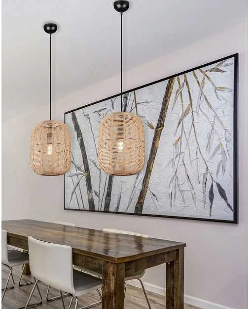 Lubinis šviestuvas Trio Runa -riippuvalaisin 35 cm, E27, mattamusta/sisal