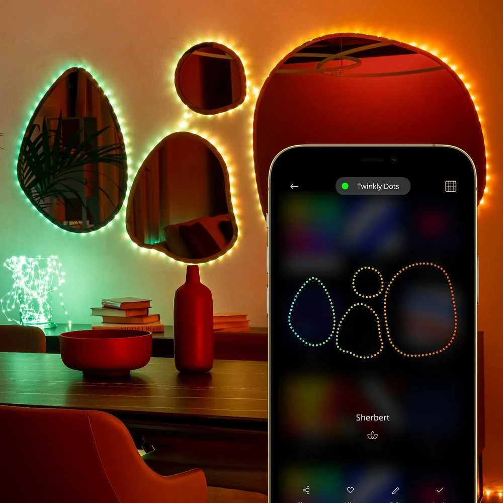 „Twinkly Dots“ išmaniosios LED lemputės, 60 RGB (daugiaspalvės), maitinamos USB, 3 m, skaidrios RGB – 16 mln.+ spalvų
