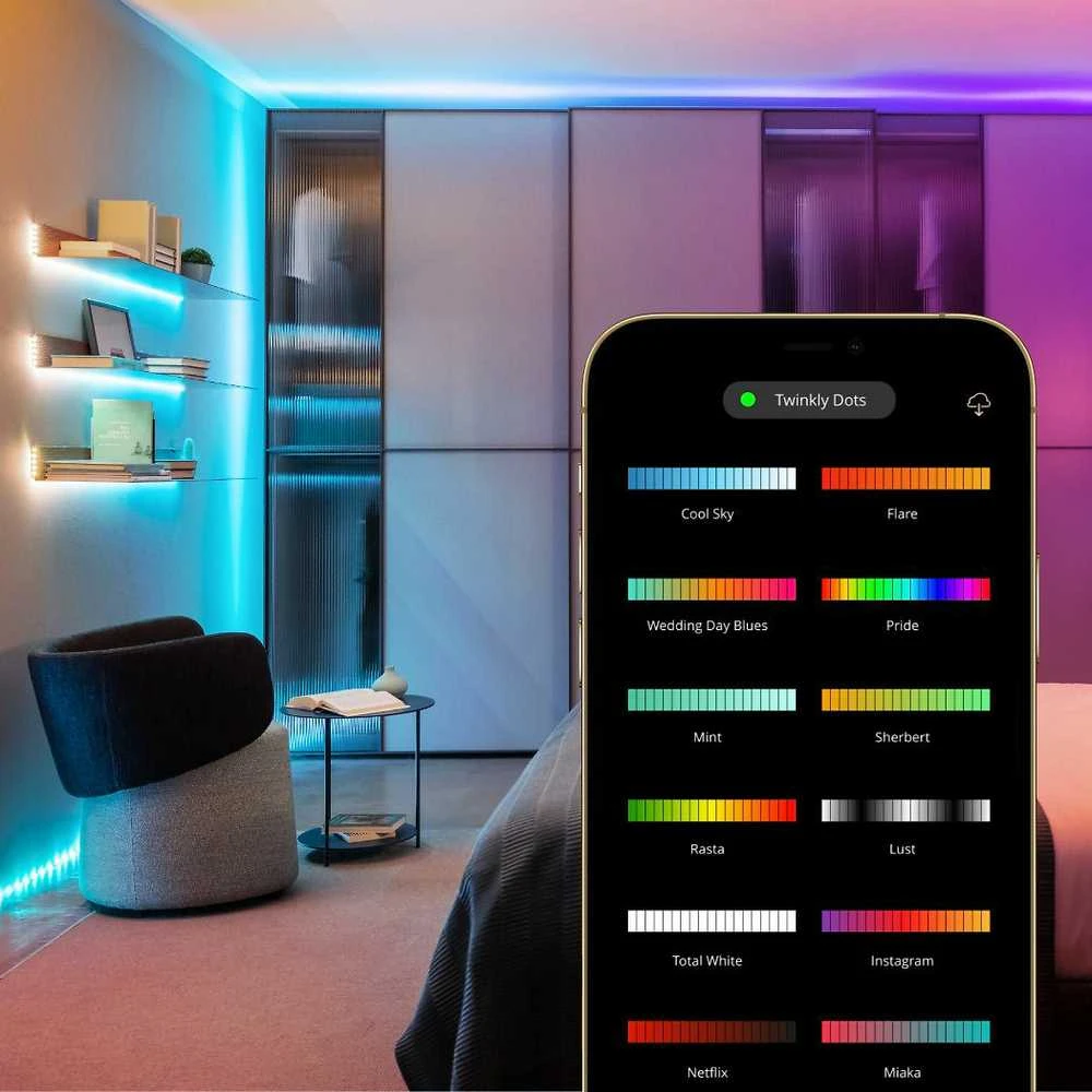 „Twinkly Dots“ išmaniosios LED lemputės, 60 RGB (daugiaspalvės), maitinamos USB, 3 m, skaidrios RGB – 16 mln.+ spalvų