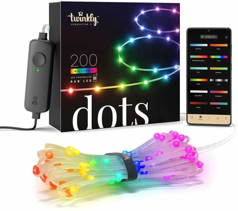 Lubinis šviestuvas „Twinkly | Dots“ išmaniosios LED lemputės 200 RGB (daugiaspalvės), 10 m, skaidrios | RGB – daugiau nei 16 mln. spalvų