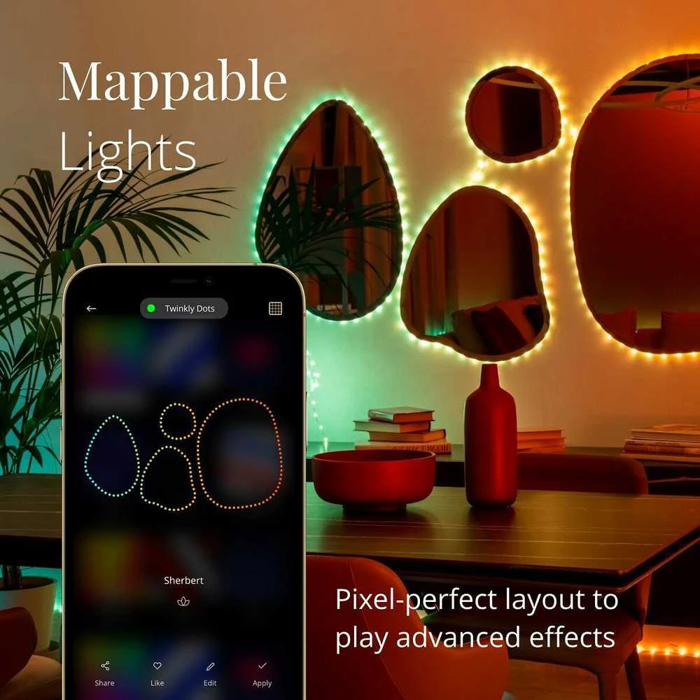 Lubinis šviestuvas „Twinkly Dots“ išmaniosios LED lemputės, 400 RGB (daugiaspalvės), 20 m, permatomas RGB laidas, 16 mln.+ spalvų