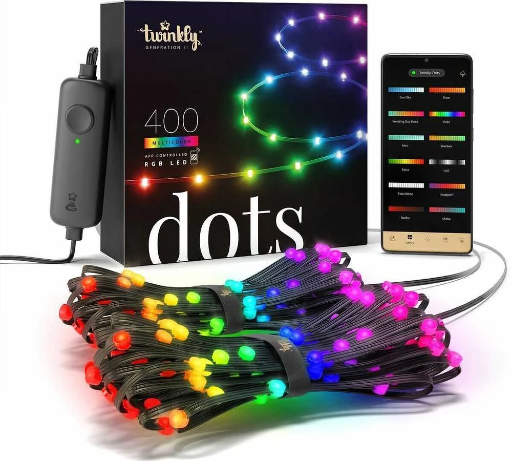 Lubinis šviestuvas „Twinkly Dots“ išmaniosios LED lemputės, 400 RGB (daugiaspalvės), 20 m, permatomas RGB laidas, 16 mln.+ spalvų