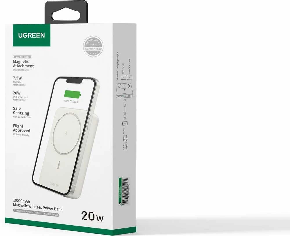 LiPo išorinis akumuliatorius (Powerbank) 10000mAh 20W bevielis QI 15W, su magnetu Magsafe PB561 UGREEN