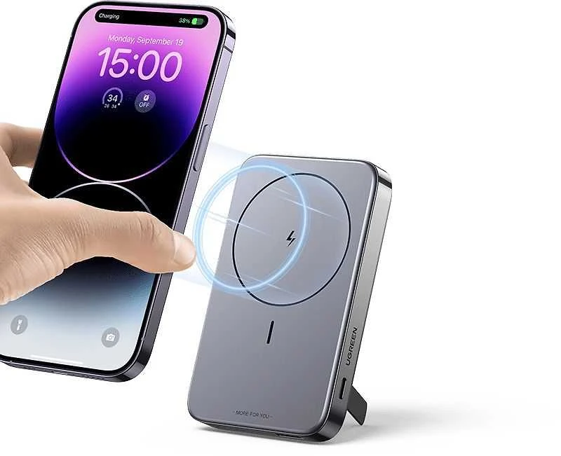 Ugreen PB206 10000mAh USB + USB-C 20W su funkcija podstawki (juoda)