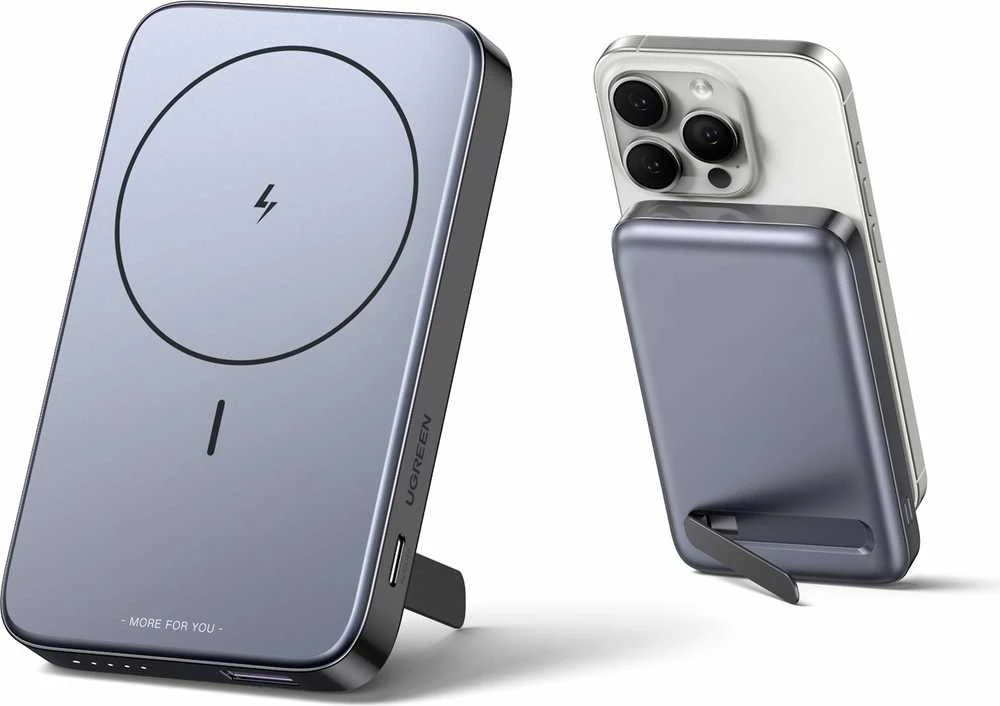 Ugreen PB206 10000mAh USB + USB-C 20W su funkcija podstawki (juoda)