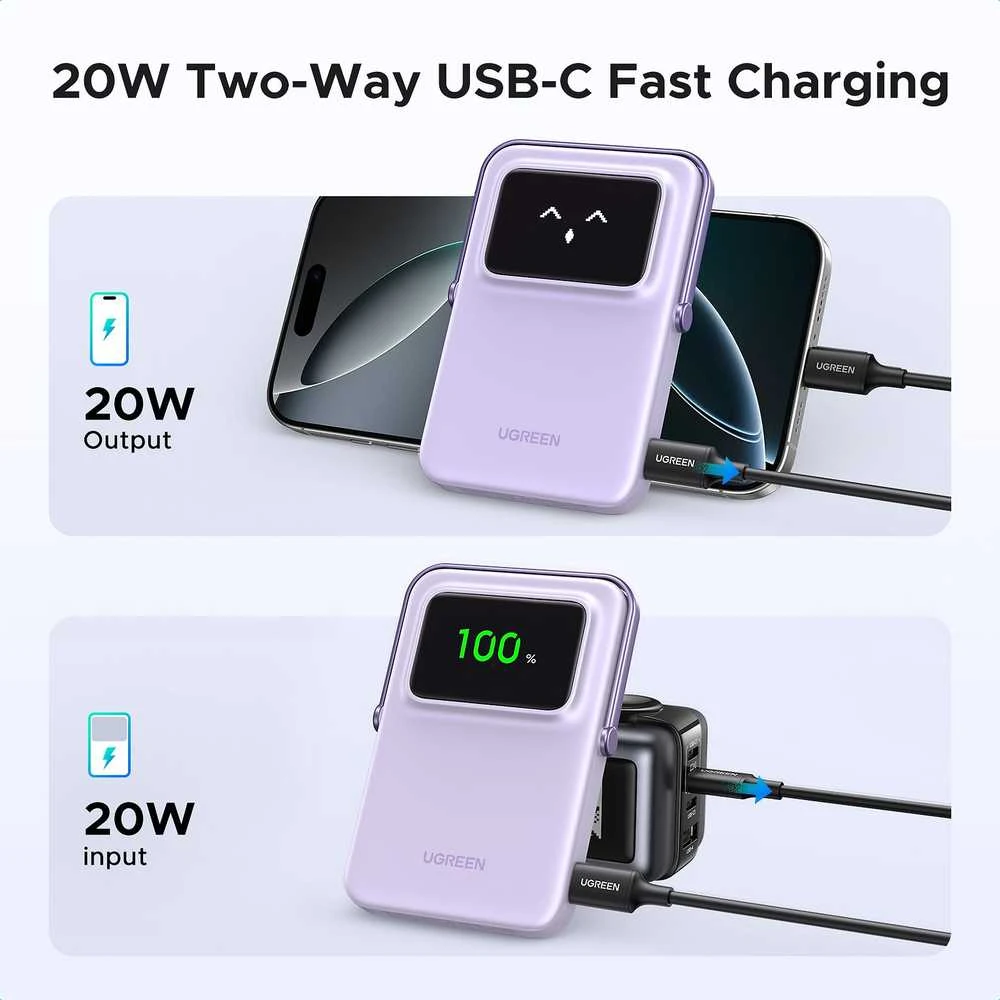 Ugreen Uno PB571 5000 mAh USB-C 20W violetinė