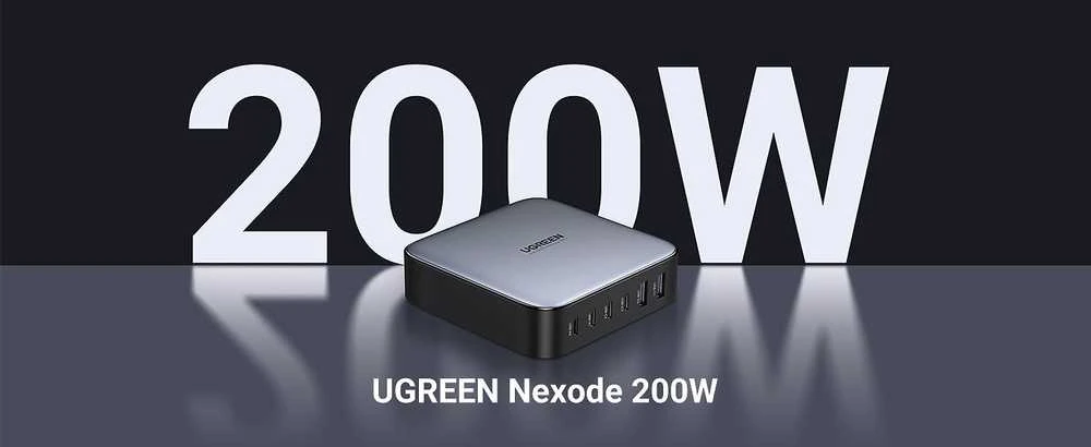 UGREEN 2USB-A+4USB-C 200W Desktop greitasis įkroviklis, pilkas