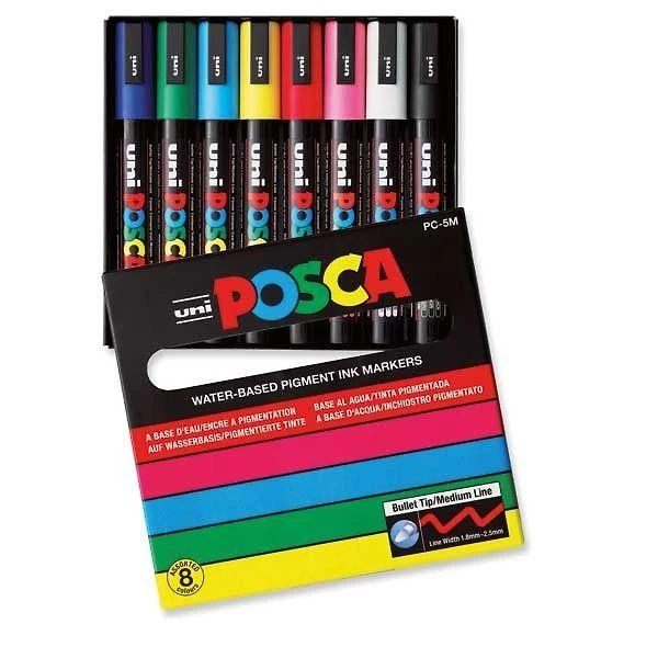 UNI-BALL POSCA JUMBO nuolatinis žymeklis PC-5m 1,8-2,5 mm, apvalus, spalvų derinys, pakuotėje 8 vnt (BAZ097)