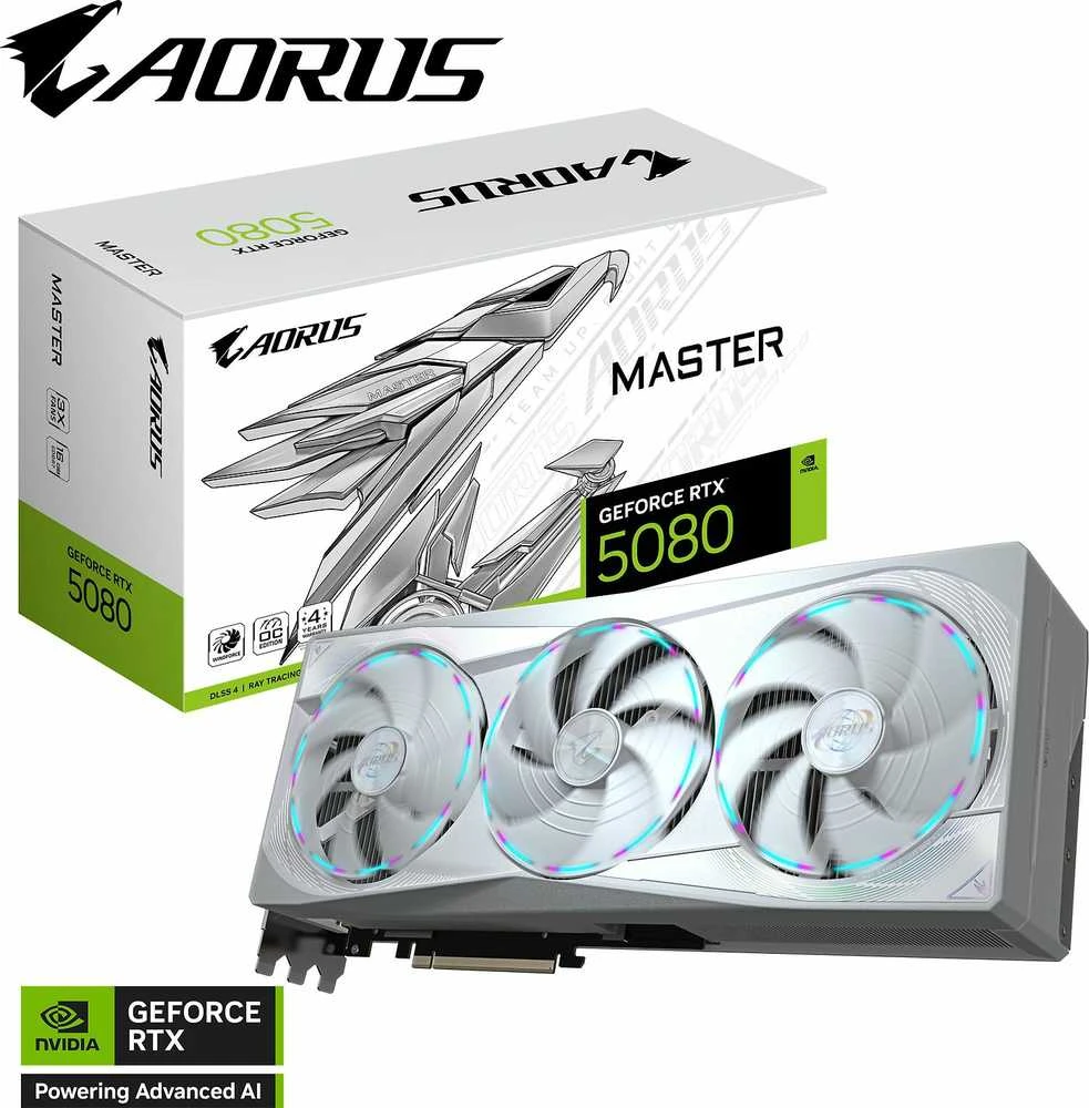 Vaizdo plokštė „Gigabyte GeForce RTX 5080 AORUS MASTER ICE“ 16 GB (GV-N5080AORUSM ICE-16GD)