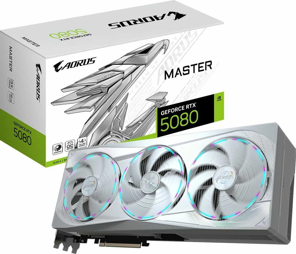 Vaizdo plokštė „Gigabyte GeForce RTX 5080 AORUS MASTER ICE“ 16 GB (GV-N5080AORUSM ICE-16GD)