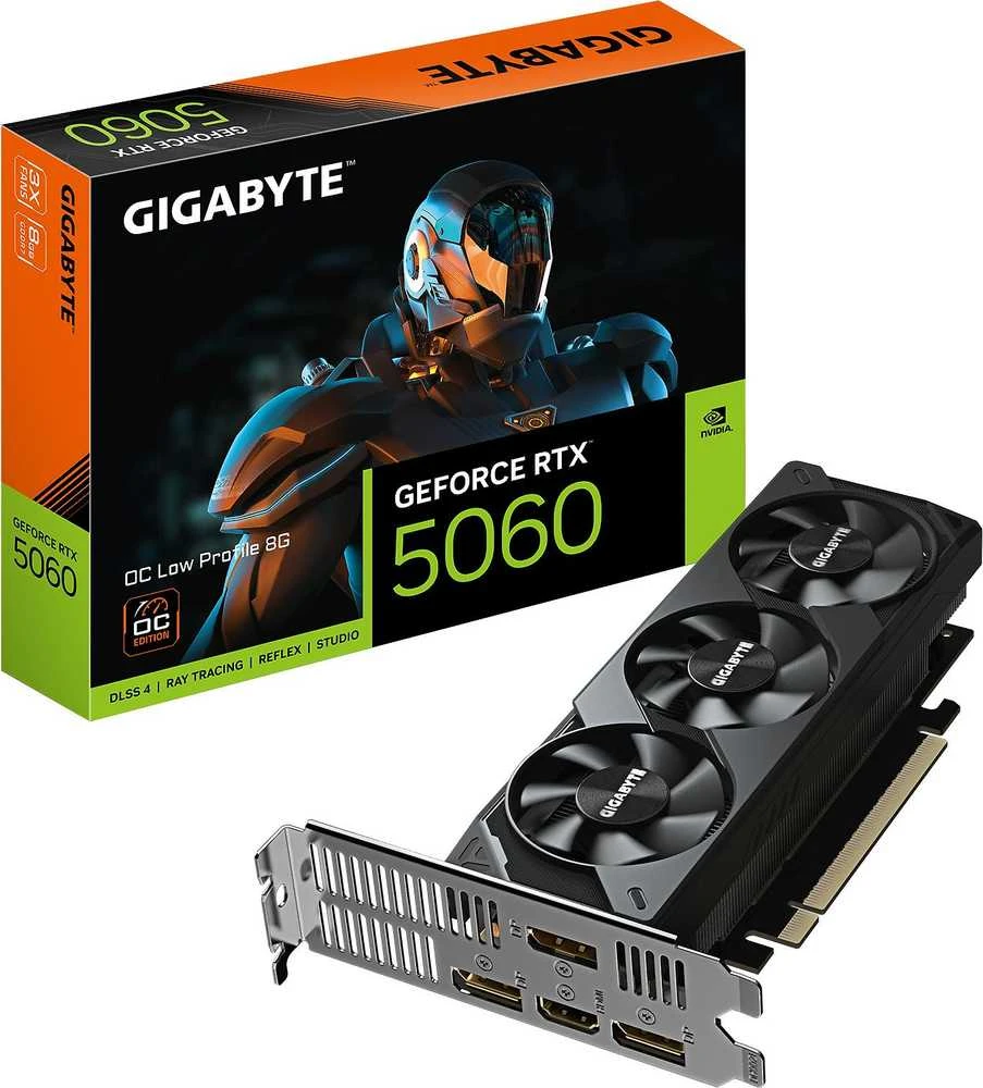 Vaizdo plokštė GIGABYTE GeForce RTX 5060 OC Low Profile 8G Grafikos plokštė - 8GB GDDR7, 128bit, PCI-E 5.0, 2512 MHz Core Clock, 3 x DisplayPort, 1 x HDMI, GV-N5060OC-8GL