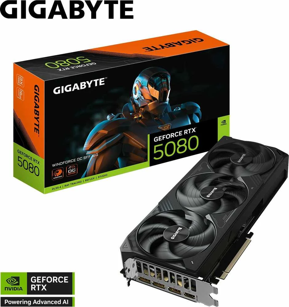 „Gigabyte GeForce RTX 5080 WINDFORCE OC SFF 16G“ | „NVIDIA“ | 16 GB | „GeForce RTX 5080“ | GDDR7 | HDMI jungčių kiekis: 1 | PCI-E 5.0