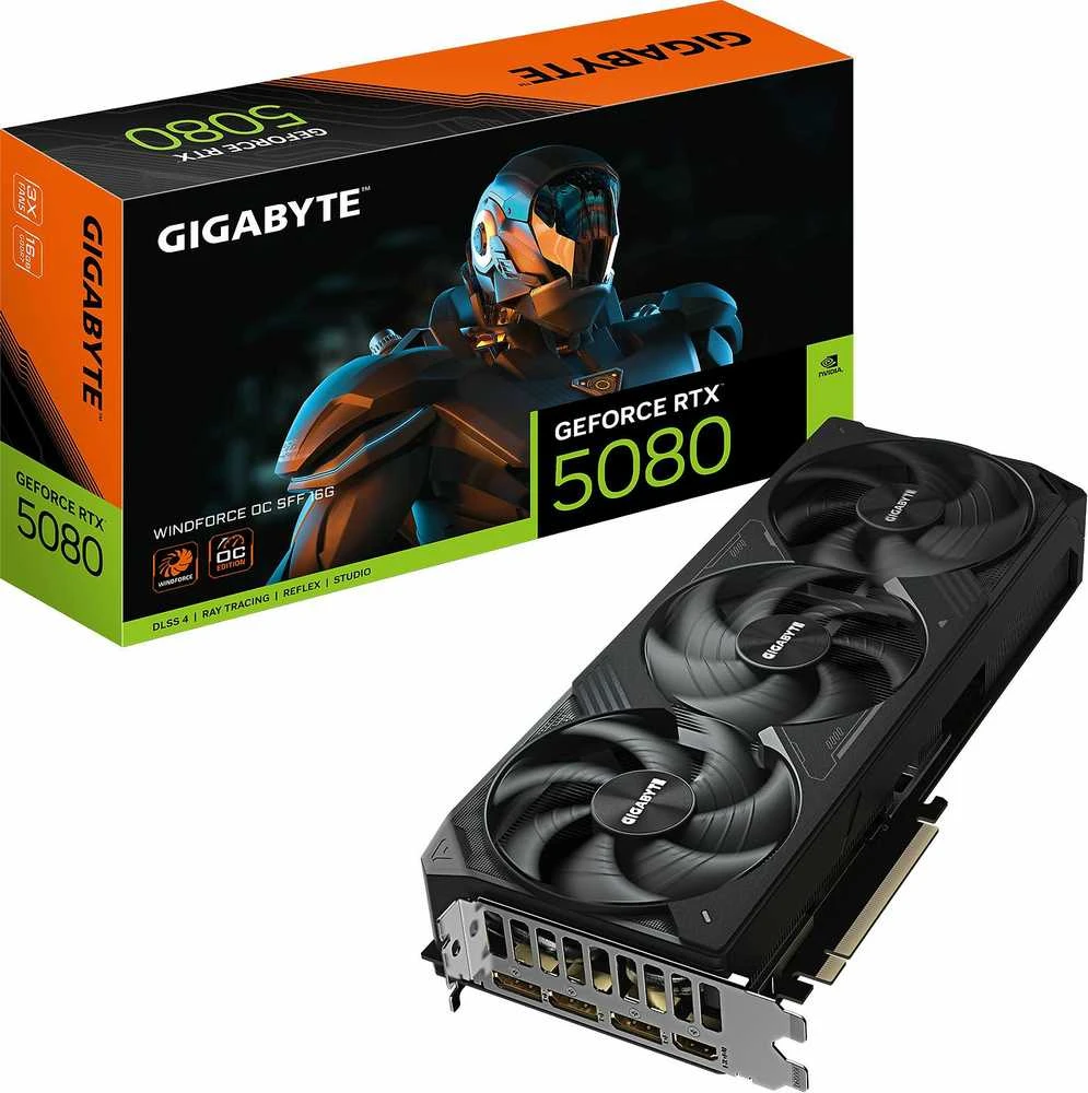 „Gigabyte GeForce RTX 5080 WINDFORCE OC SFF 16G“ | „NVIDIA“ | 16 GB | „GeForce RTX 5080“ | GDDR7 | HDMI jungčių kiekis: 1 | PCI-E 5.0