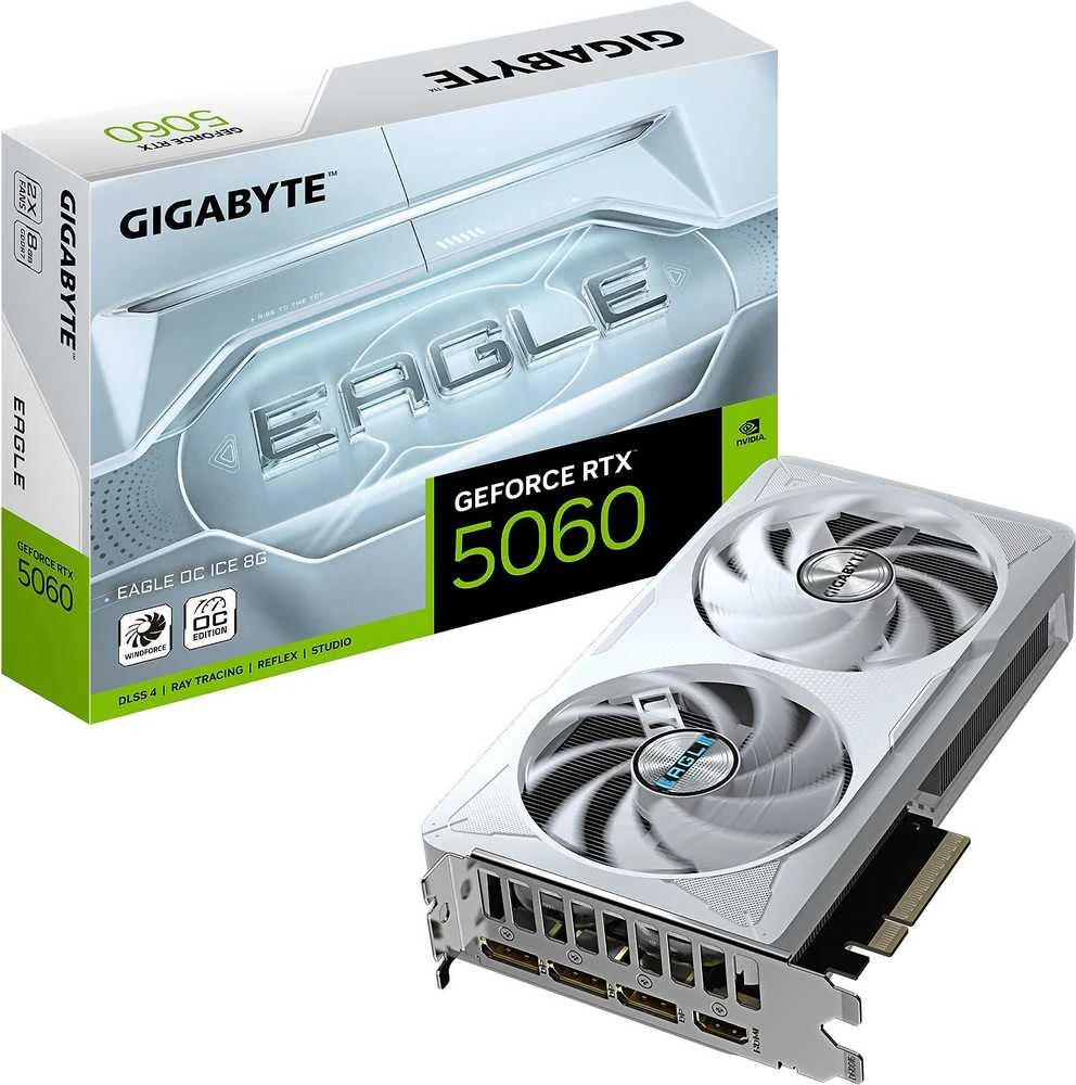 Vaizdo plokštė GIGABYTE GeForce RTX 5060 EAGLE OC ICE 8G Grafikos plokštė - 8GB GDDR7