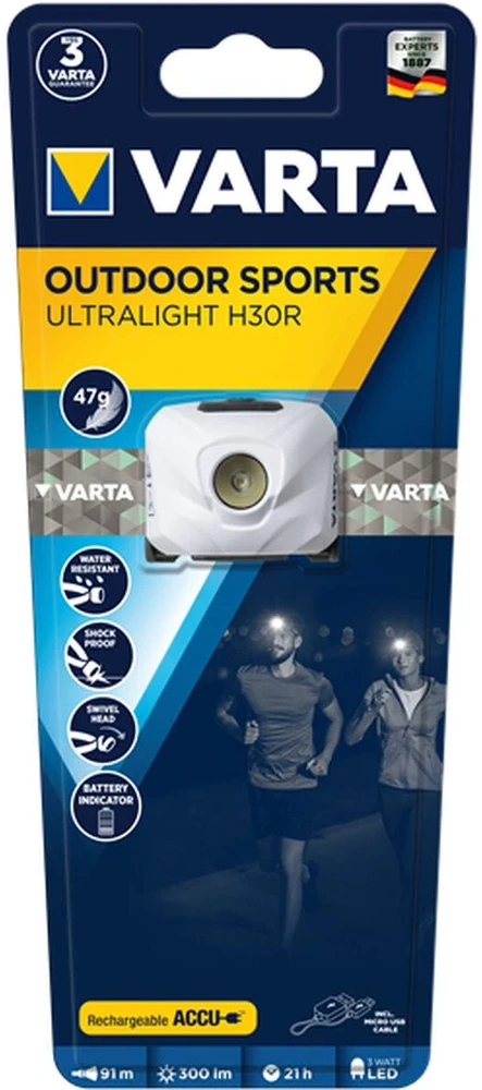 Prožektorius ant galvos Varta Ultralight H30R, LED, baltas