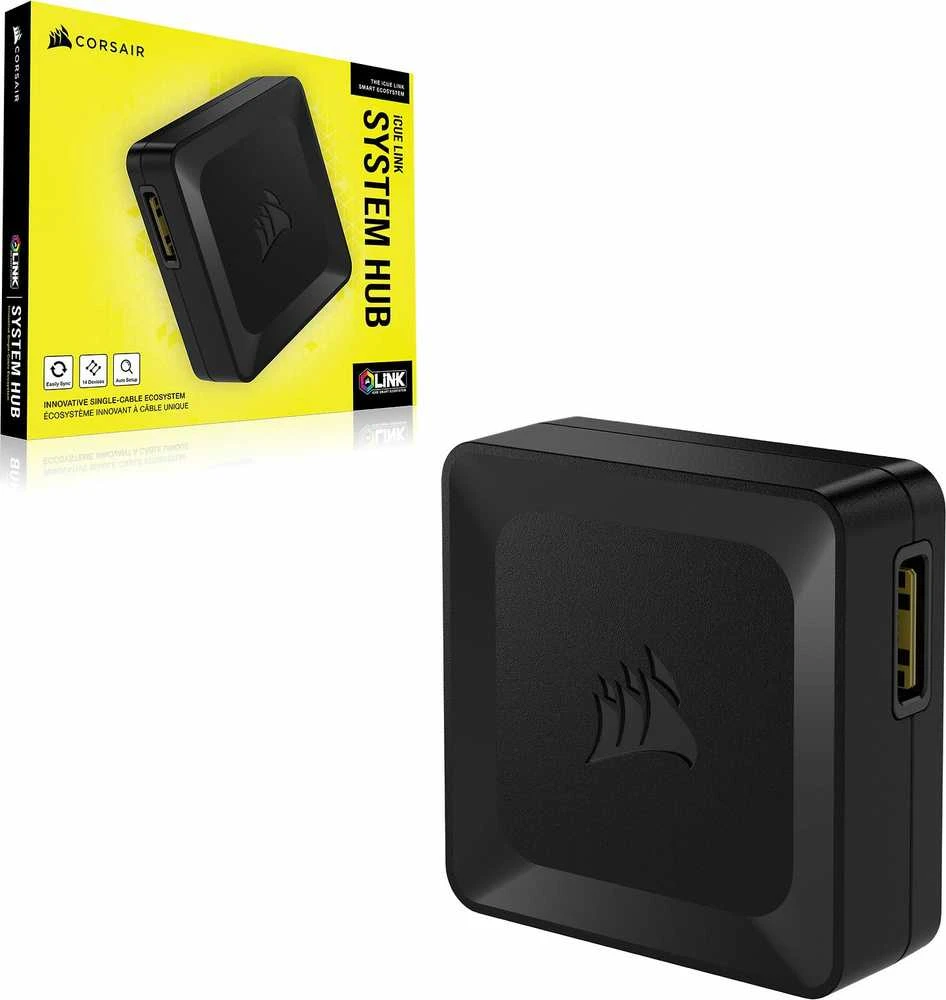 CORSAIR iCUE LINK System Hub automatically detects, synchronizes, and manages all your system cooling and RGB lighting by linking up to 14 devices, significantly reducing cabling complexity.